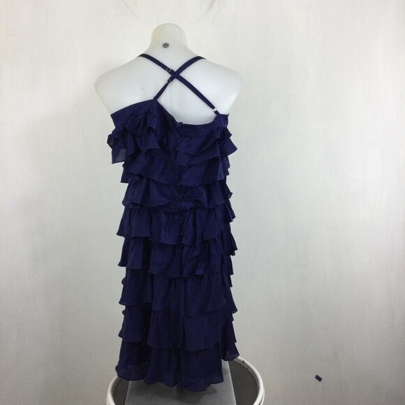 Anthropologie Va Et Vien Silk Spaghetti Cross Back Party Ruffle Dress Blue 14 - Picture 10 of 11